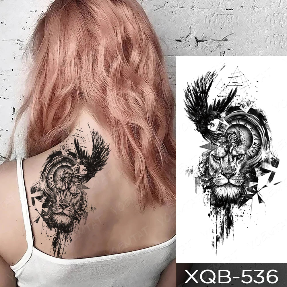 Wholesale Waterproof Temporary Tattoo Sticker Lion Family Flash Tatto Tiger Wolf Moon Crown Flower Body Art Arm Fake Tatoo