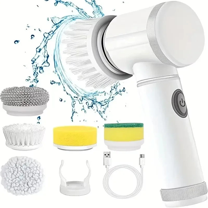 Electric Spin Scrubber – Cordless Rechargeable Cleaning Brush with 5 Brush Heads