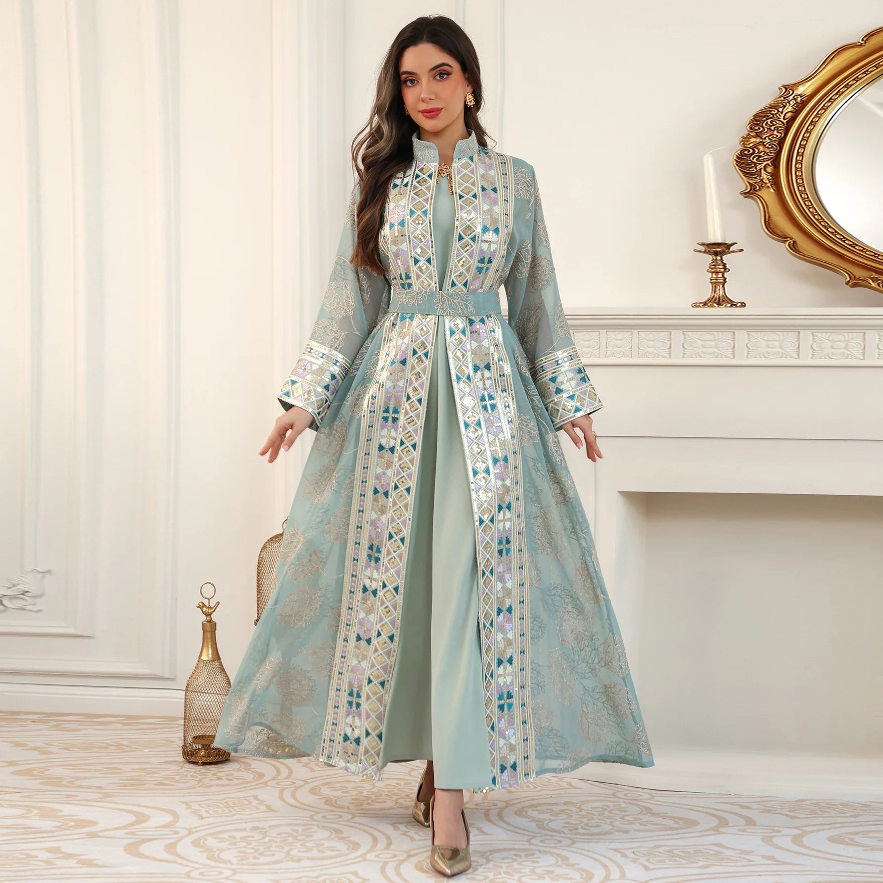 Elegant Abaya Kaftan 2-Piece Set – Eid & Ramadan Party Dress