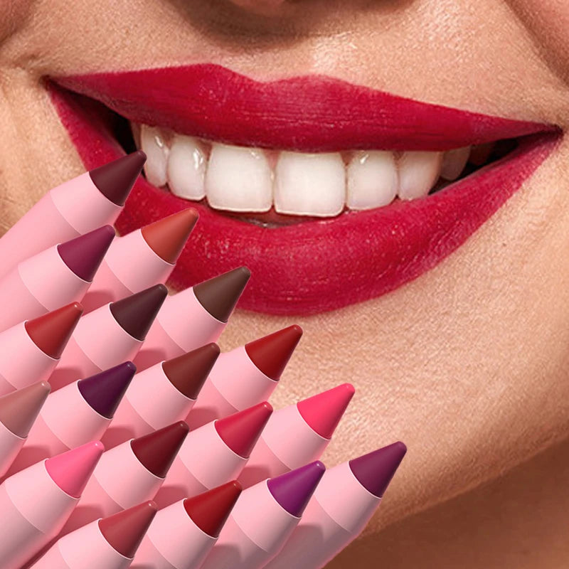 Waterproof Lip Liner & Lipstick Pencil – 18 Shades, Matte Long-Lasting
