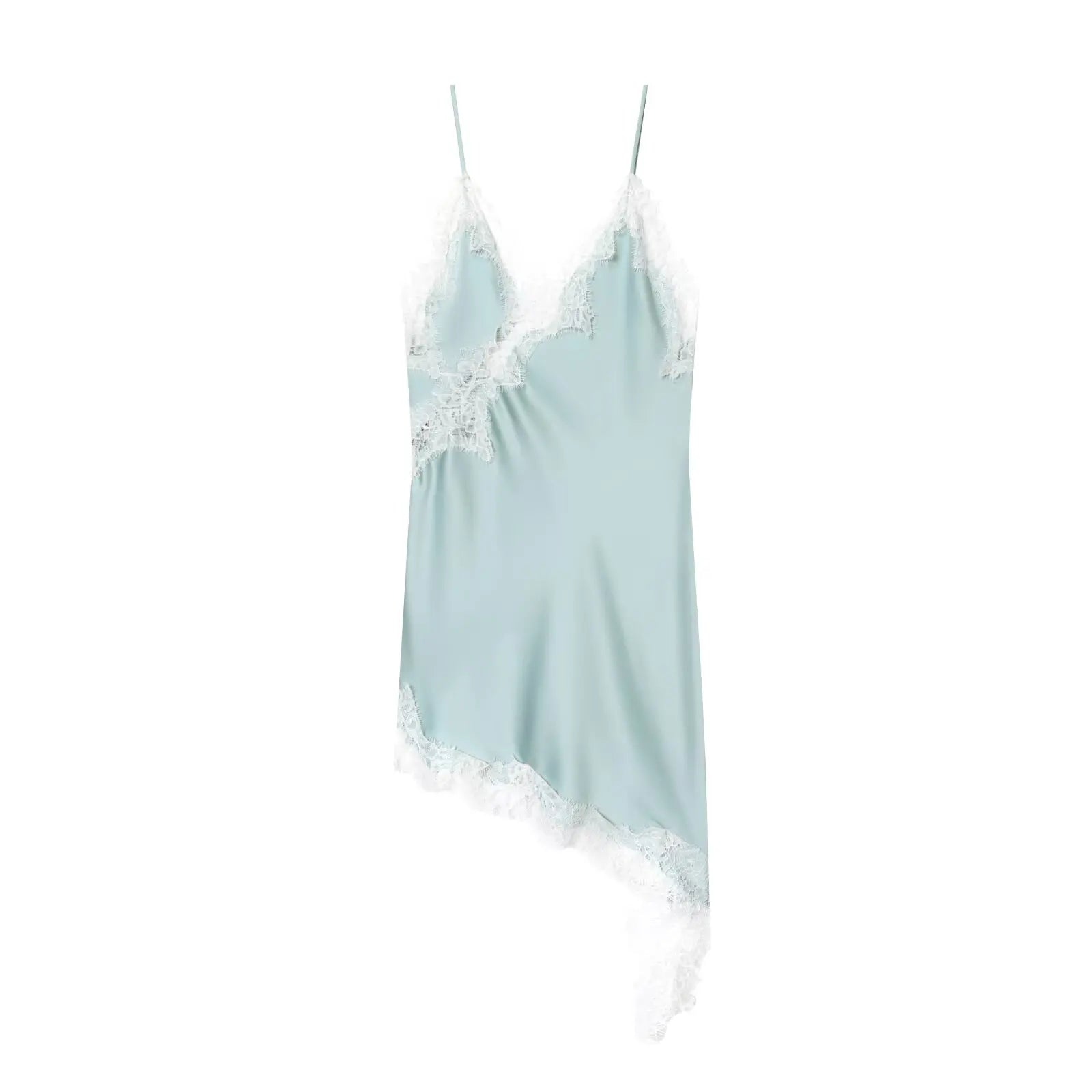 Luxe Satin Lace Slip Dress – Backless Asymmetric Mini Dress