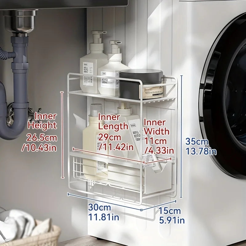 Magnetic Side Rack for Laundry, 1pc - Metal Pull-Out Storage Organizer for Washing Machine
