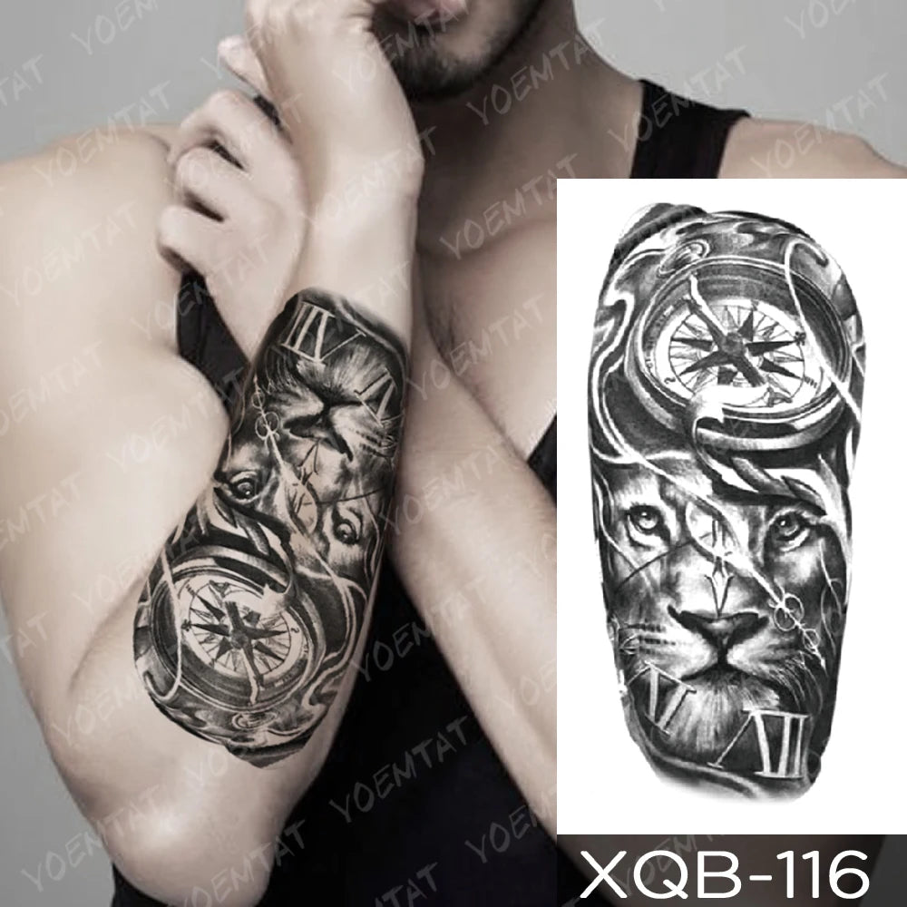 Wholesale Waterproof Temporary Tattoo Sticker Lion Family Flash Tatto Tiger Wolf Moon Crown Flower Body Art Arm Fake Tatoo