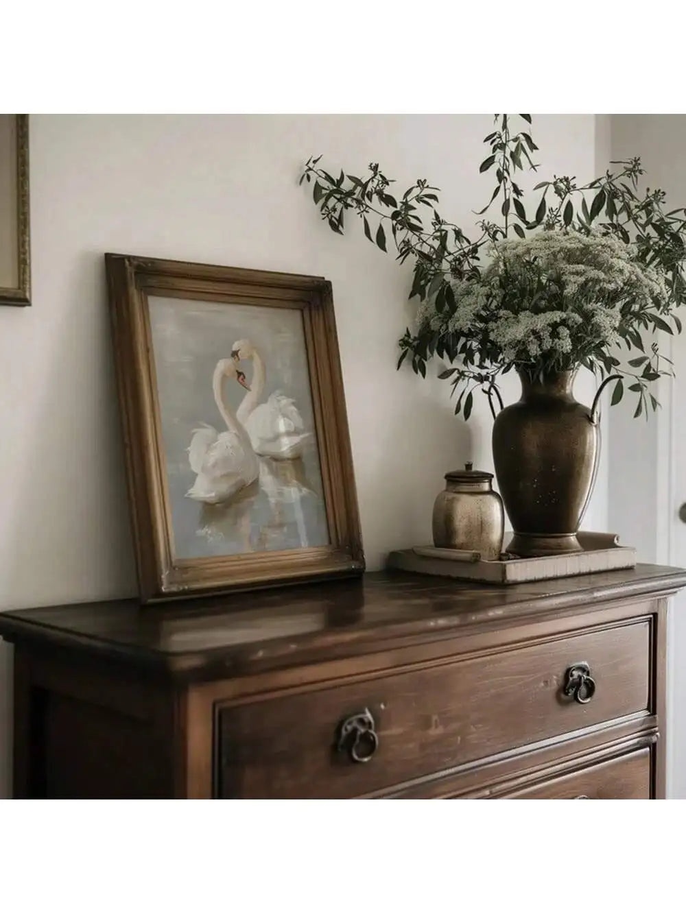 Frameless Swan Vintage Art Canvas Poster Farmhouse Rustic Decoration Retro Painting Print Home Wall Decoration,Ideal Gift