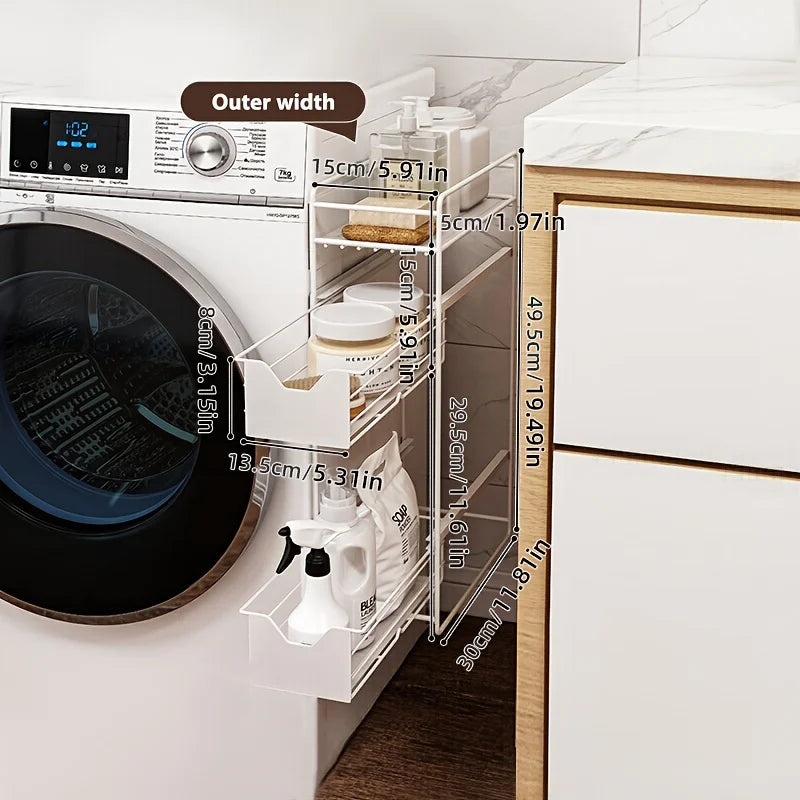 Magnetic Side Rack for Laundry, 1pc - Metal Pull-Out Storage Organizer for Washing Machine