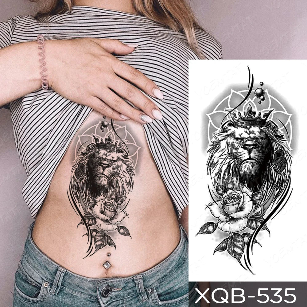 Wholesale Waterproof Temporary Tattoo Sticker Lion Family Flash Tatto Tiger Wolf Moon Crown Flower Body Art Arm Fake Tatoo