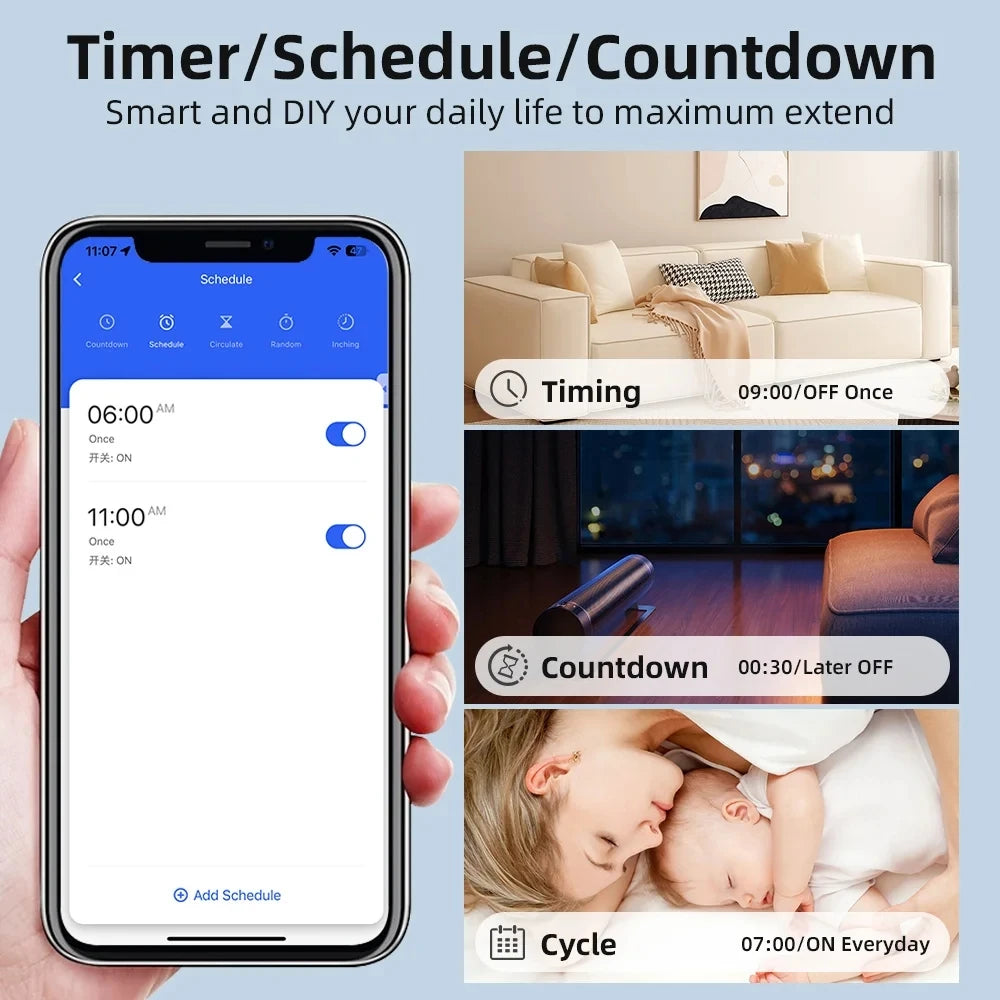 Tuya WiFi Smart Switch 16A  Module 2-way Control Mini Switch Breaker Smart Life Work With Alexa Google Alice 1/10pcs