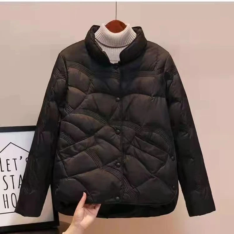 Autumn Winter Women Fashion Stand Collar Down Coat Ultra Light Cotton-padded jacket Jacket Windproof Female Puffer Parkas