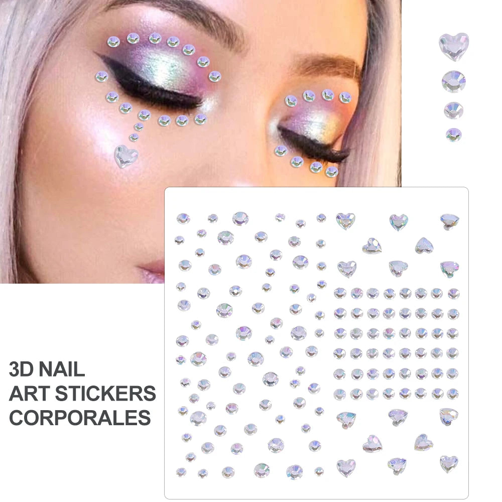 3D Rhinestone Face Tattoo Stickers For Festival Glitter Makeup Jewelry Sticker On Face Crystals Gems Jewels Diamonds Decoration