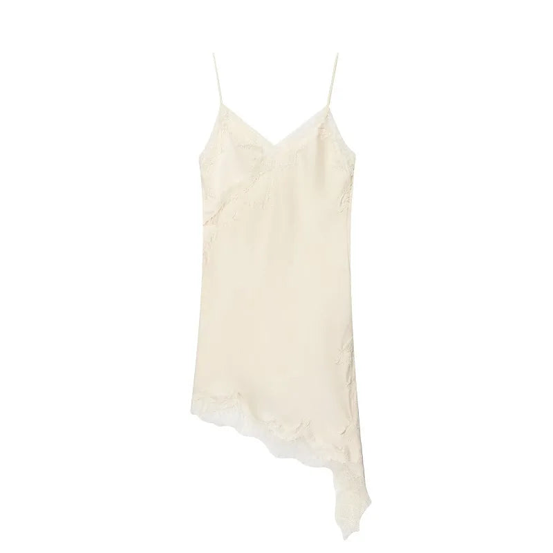Luxe V-Neck Satin Slip Mini Dress – Draped Asymmetric Party Dress