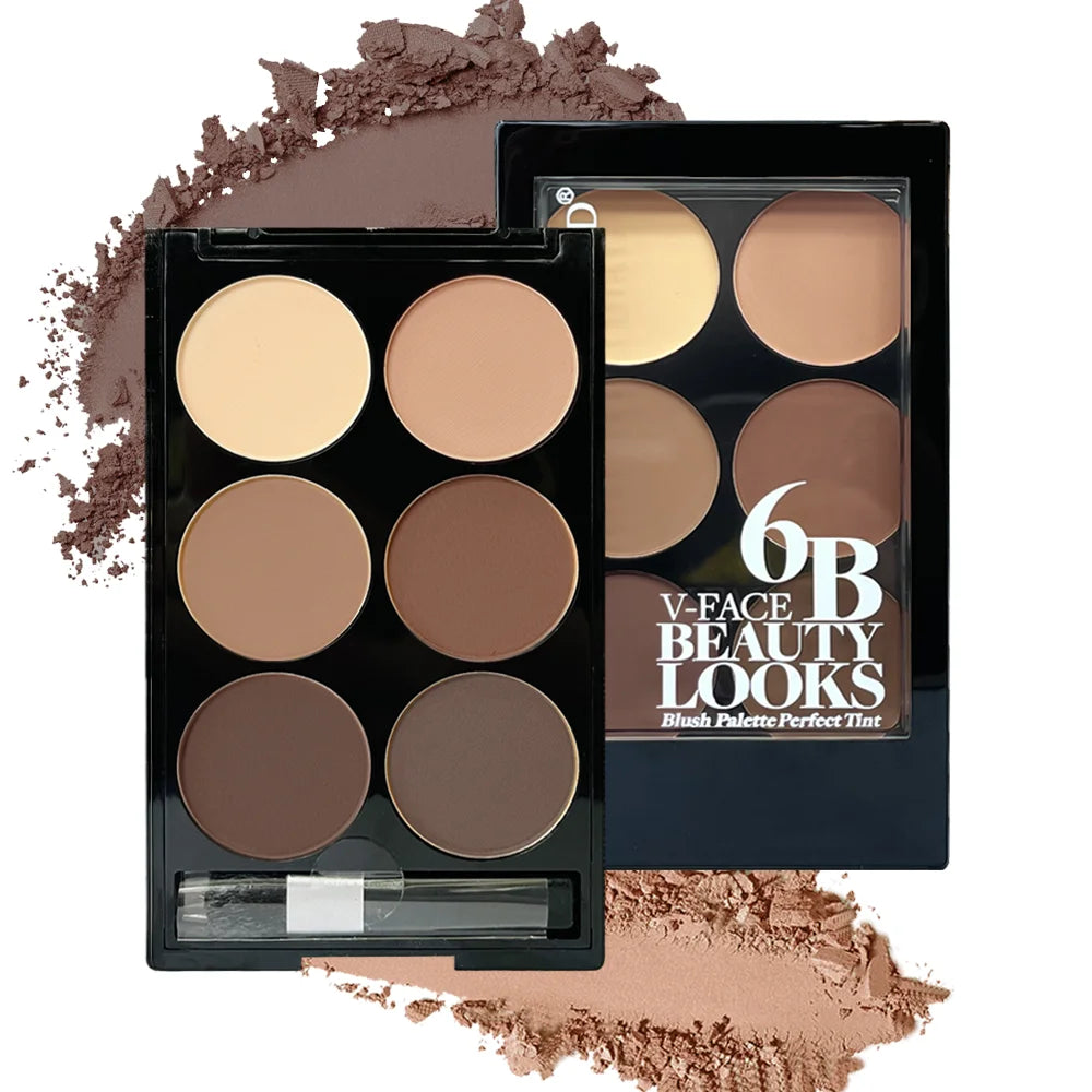 6 Colors Highlight Contouring Powder Palette Face Shadow Contouring Powder Makeup Palette With Brush Face Bronzer Color Correcti