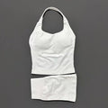 2 Pieces Shorts Yoga Set Women Backless Halter Tops High Waist Seamless Shorts Gym Suit Fitness Sportswear Workout Sets