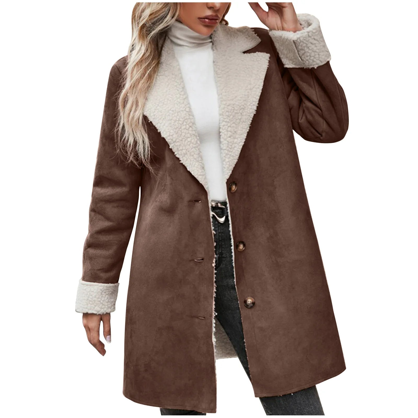 Autumn Fashion European and American New Long Sleeves and Lapel Plush Commuting Jacket for Women