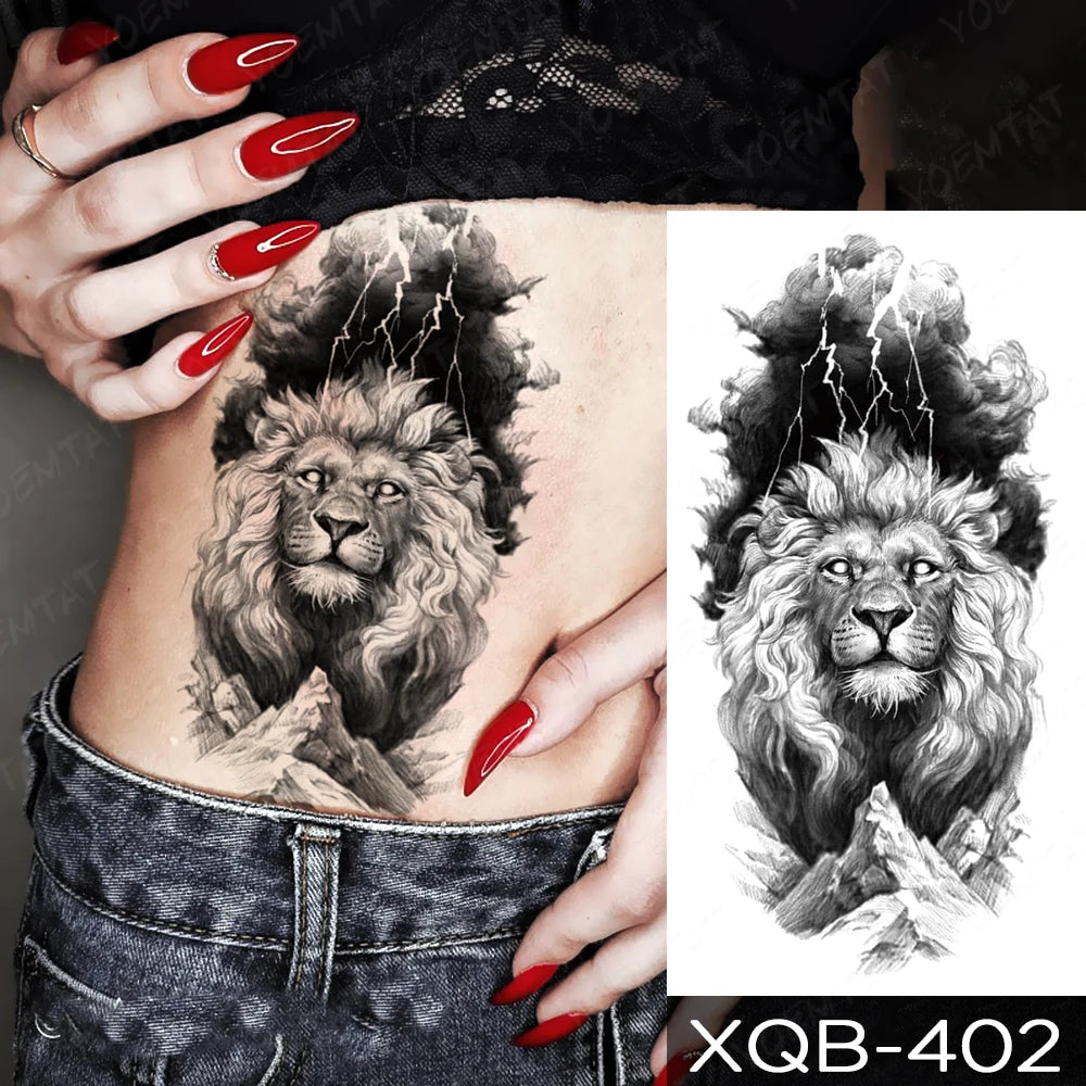 Wholesale Waterproof Temporary Tattoo Sticker Lion Family Flash Tatto Tiger Wolf Moon Crown Flower Body Art Arm Fake Tatoo