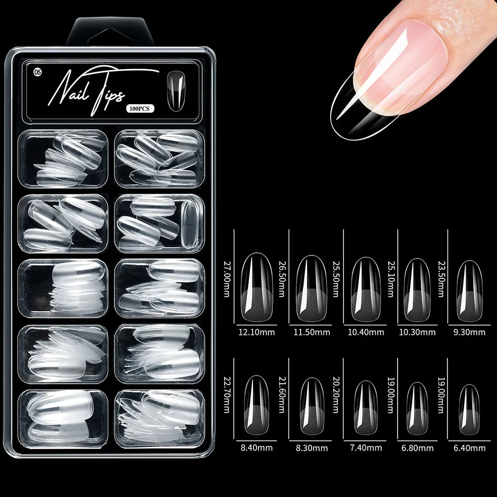 100pcs/box Fake Nail Tips Coffin Press on Nail Clear Full Cover Nail Artificial Press on Long Ballerina