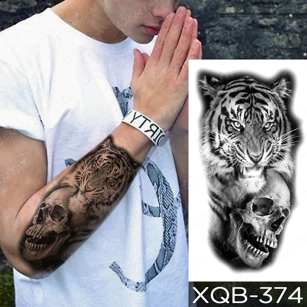 Wholesale Waterproof Temporary Tattoo Sticker Lion Family Flash Tatto Tiger Wolf Moon Crown Flower Body Art Arm Fake Tatoo