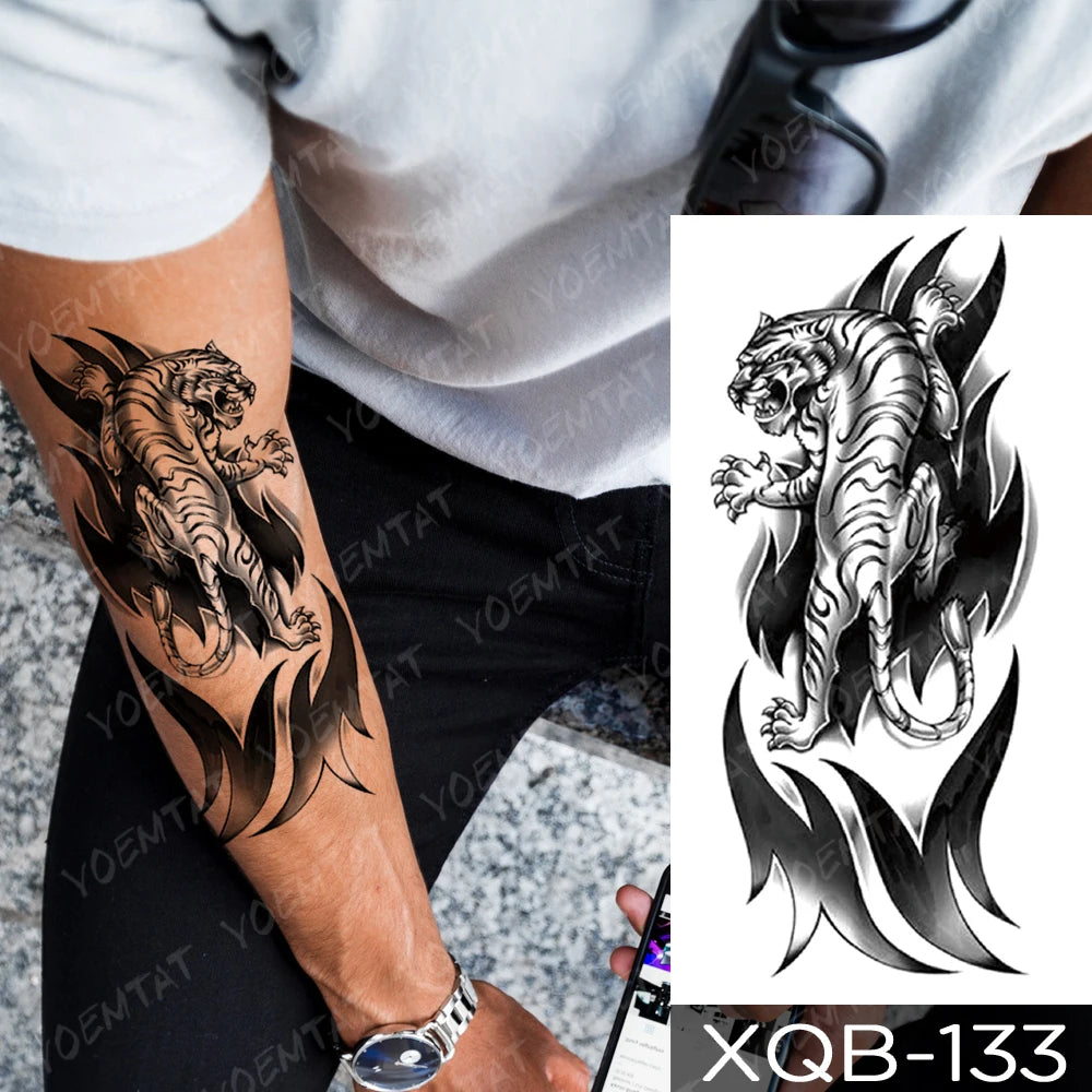 Wholesale Waterproof Temporary Tattoo Sticker Lion Family Flash Tatto Tiger Wolf Moon Crown Flower Body Art Arm Fake Tatoo