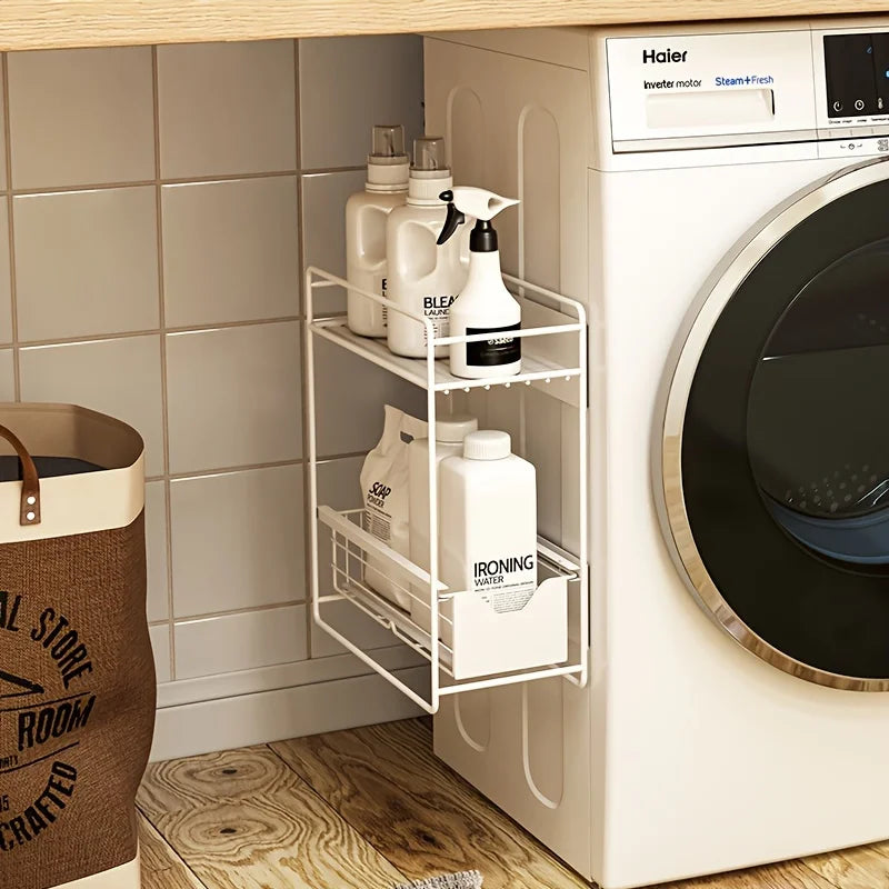 Magnetic Side Rack for Laundry, 1pc - Metal Pull-Out Storage Organizer for Washing Machine