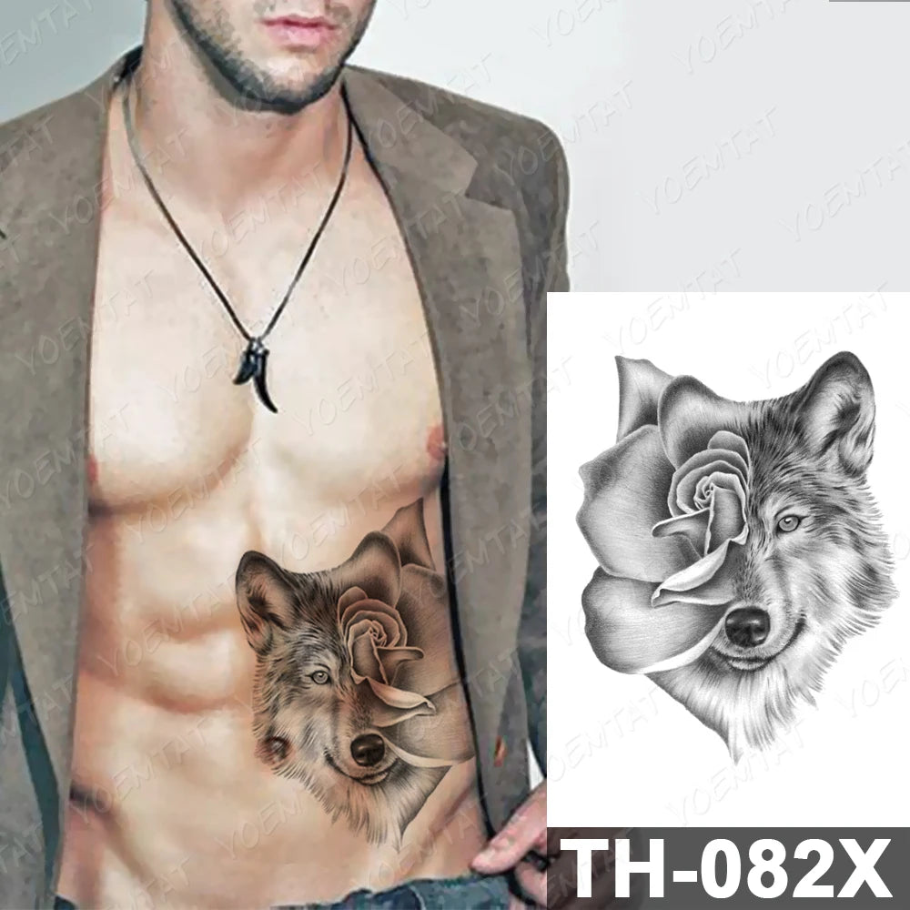 Wholesale Waterproof Temporary Tattoo Sticker Lion Family Flash Tatto Tiger Wolf Moon Crown Flower Body Art Arm Fake Tatoo