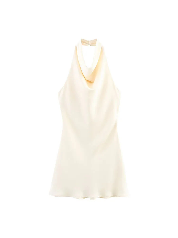 Luxe Halter Neck Satin Mini Dress – Backless A-Line Party Dress 2026