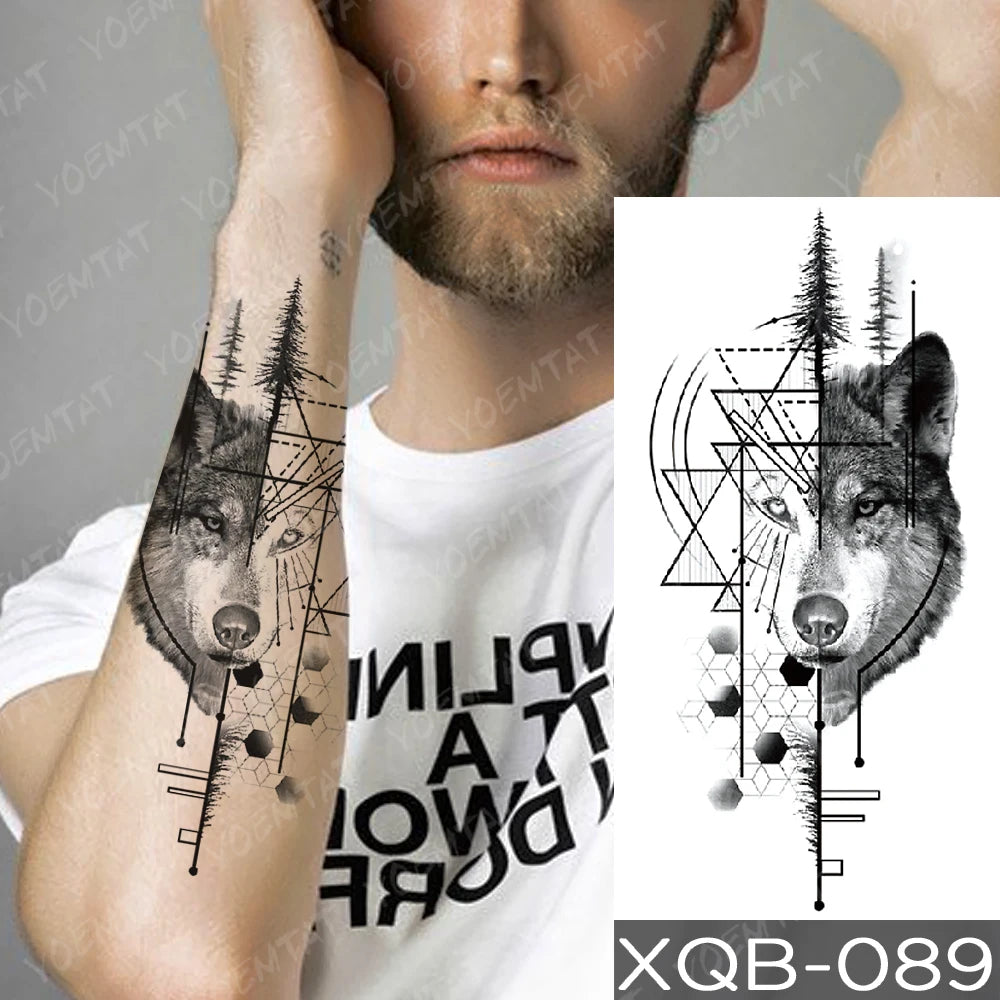 Wholesale Waterproof Temporary Tattoo Sticker Lion Family Flash Tatto Tiger Wolf Moon Crown Flower Body Art Arm Fake Tatoo