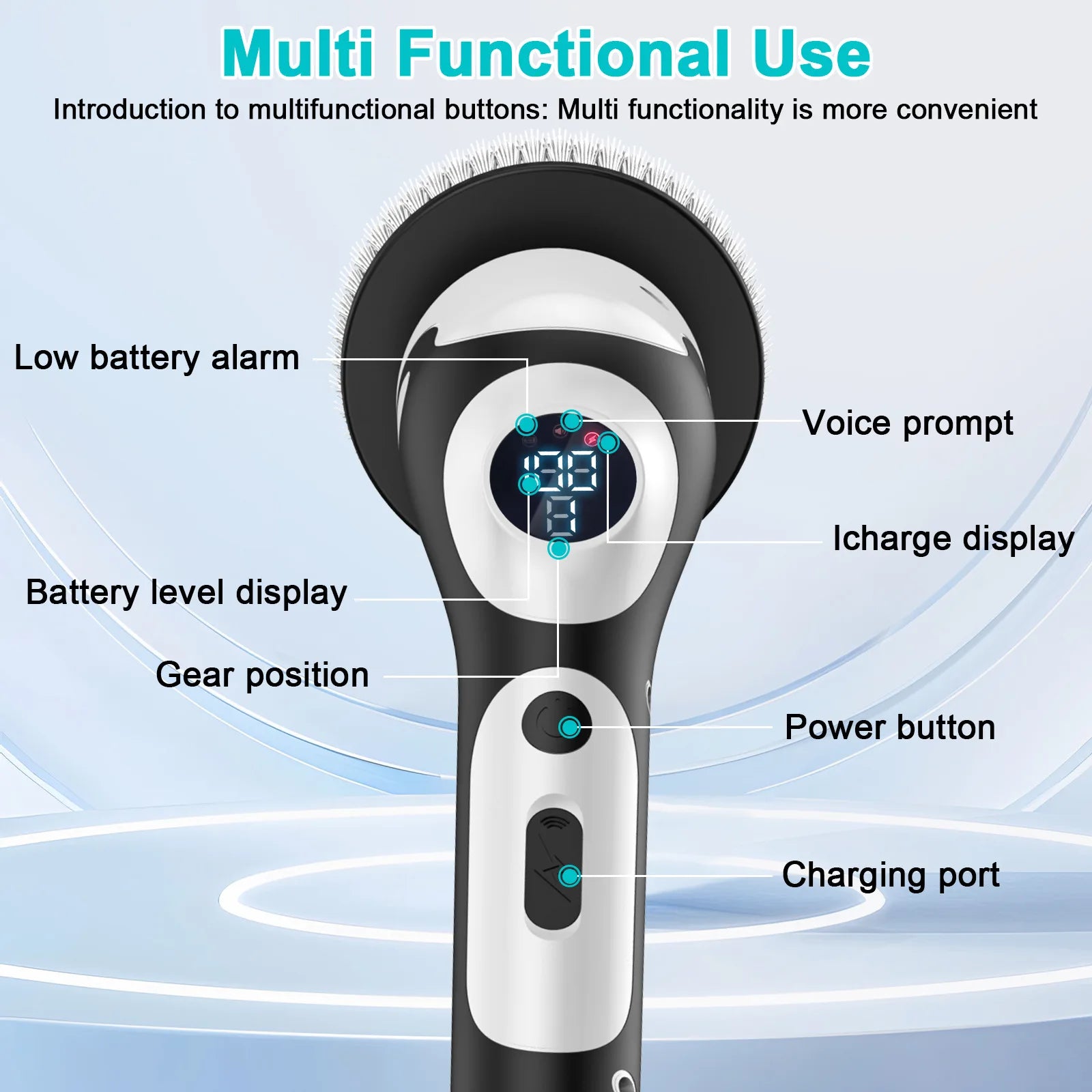 Smart Electric Rotary Cleaning Brush – Rechargeable with Voice Reminder & 2 Speed Modes
