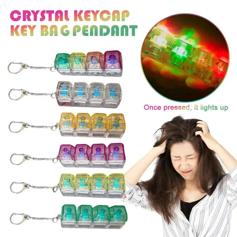 Crystal Keycap Key Bag Pendant Key Height Decompression Toy Luminous Transparent Shaft Decompression Toy Holiday Gift for Friend