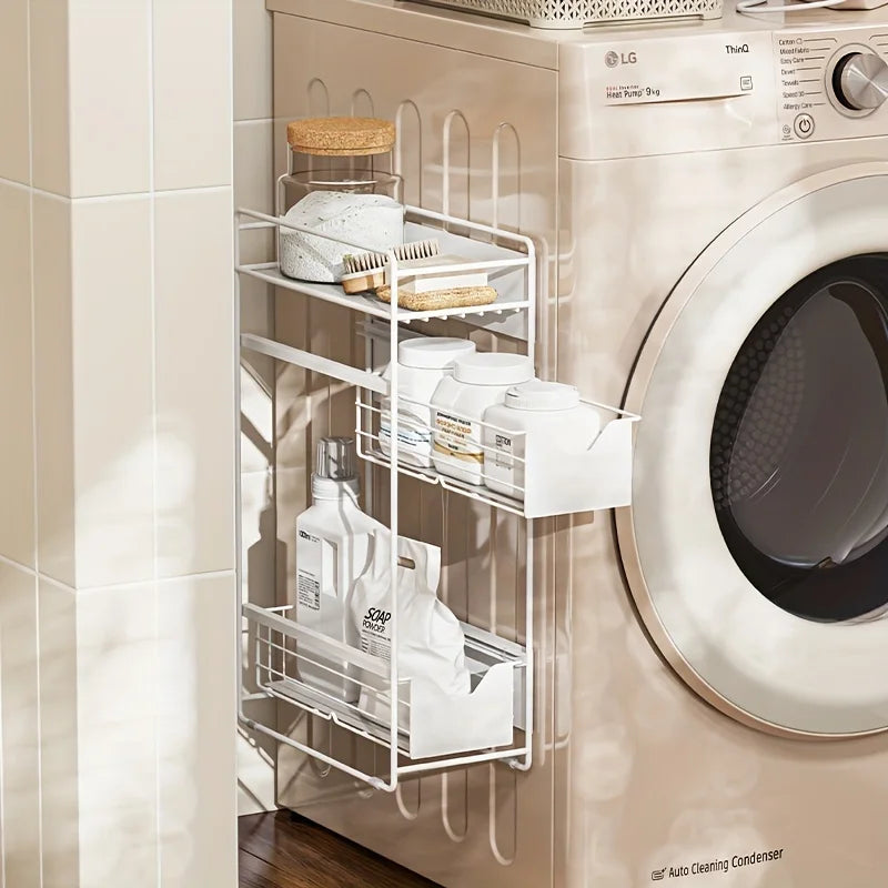Magnetic Side Rack for Laundry, 1pc - Metal Pull-Out Storage Organizer for Washing Machine