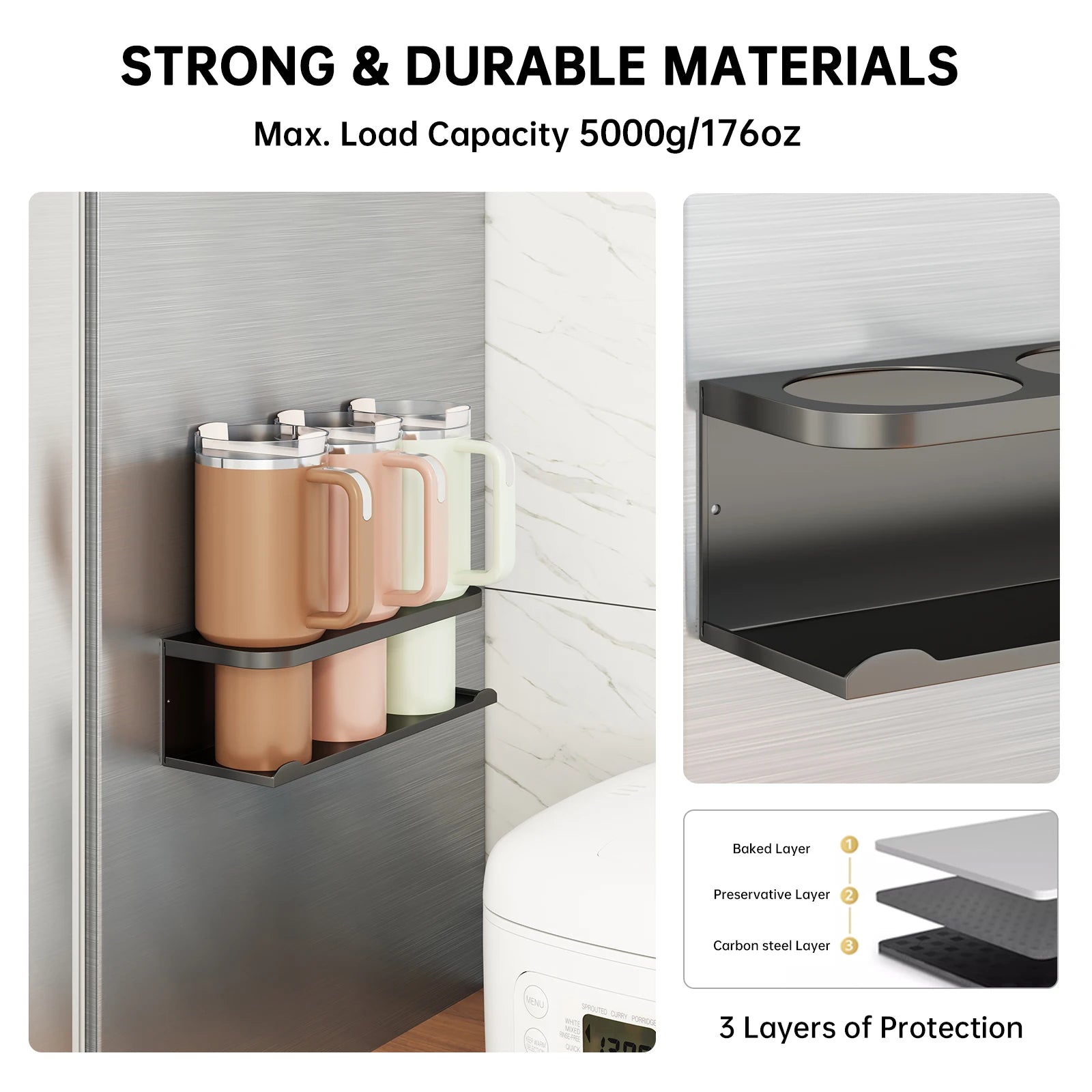 Magnetic Cup Holder, Stylish Sports Water Cup Organizer, Can Hold 3/4 Cups, Magnetic Cup Rack for Refrigerator Side, Suitable for Kitchen, Gym, Yoga Room, Car, Compatible with Stanley Cups
