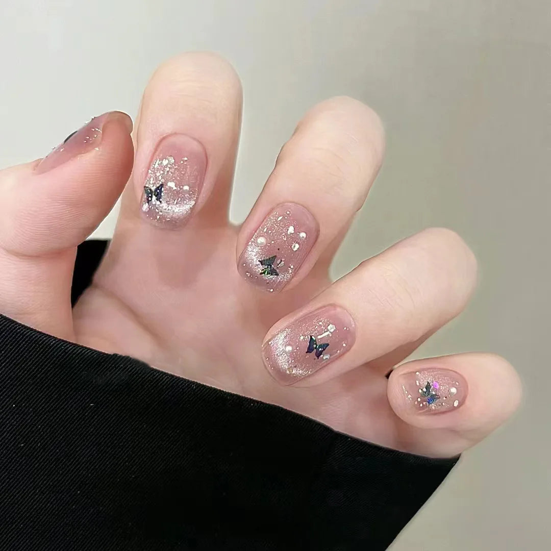 24Pcs Yellow Simple False Nails Short Coffin Art Artificial with French Design Wearable Fake Nails Full Cover Press on Nail Tips