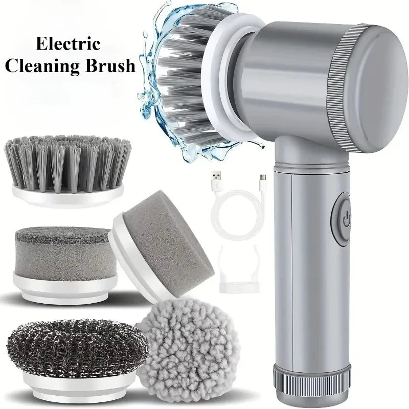 Electric Spin Scrubber – Cordless Rechargeable Cleaning Brush with 5 Brush Heads