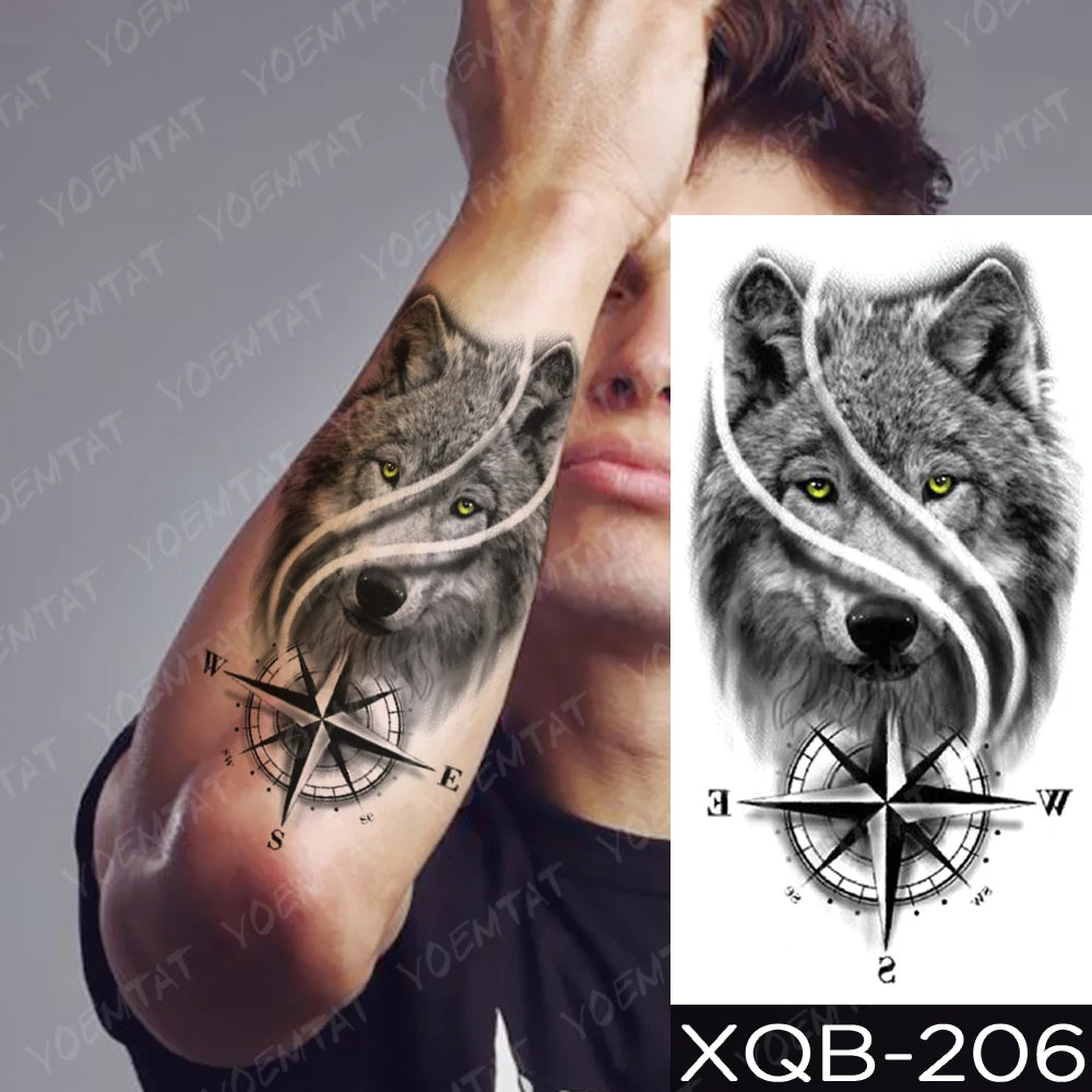 Wholesale Waterproof Temporary Tattoo Sticker Lion Family Flash Tatto Tiger Wolf Moon Crown Flower Body Art Arm Fake Tatoo