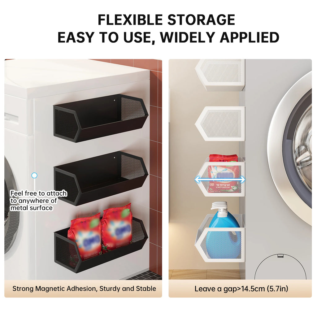 Magnetic Storage Rack for Balcony, Side of Washing Machine, Laundry Detergent Drying Ball, Bathroom Roller Side Magnetic Storage Shelf, No Drilling Required