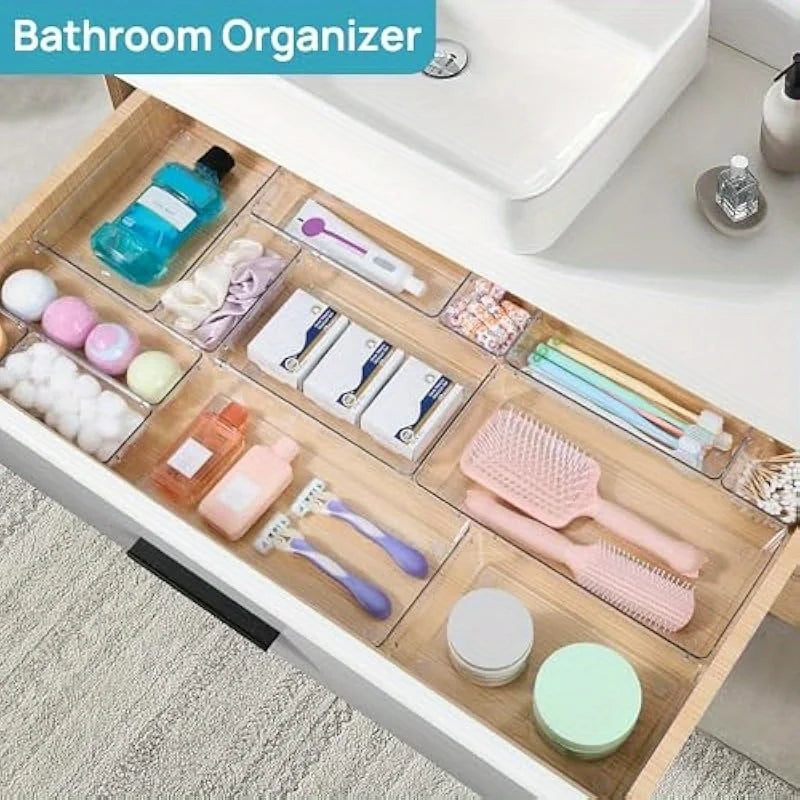 88pcs Transparent Plastic Drawer Storage Set, Bathroom Drawer Storage Tray Storage Box, Suitable for Makeup Vanity, Kitchen Gadg