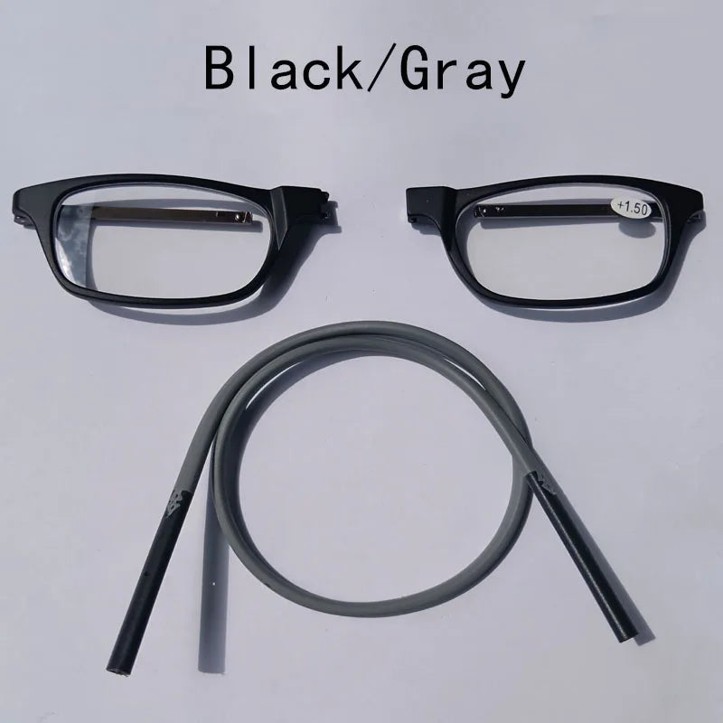 Portable magnetic reading glasses that can be hung around the neck with adjustable lanyard for men and women
