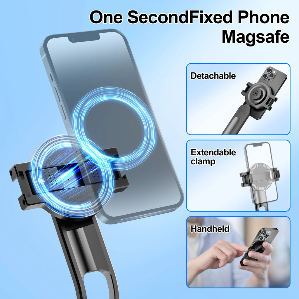 C20 Magnetic Selfie Stick Tripod for iPhone 12-16 Pro Max Travel Stand with Magsafe Phone Clamp for Android Smartphone
