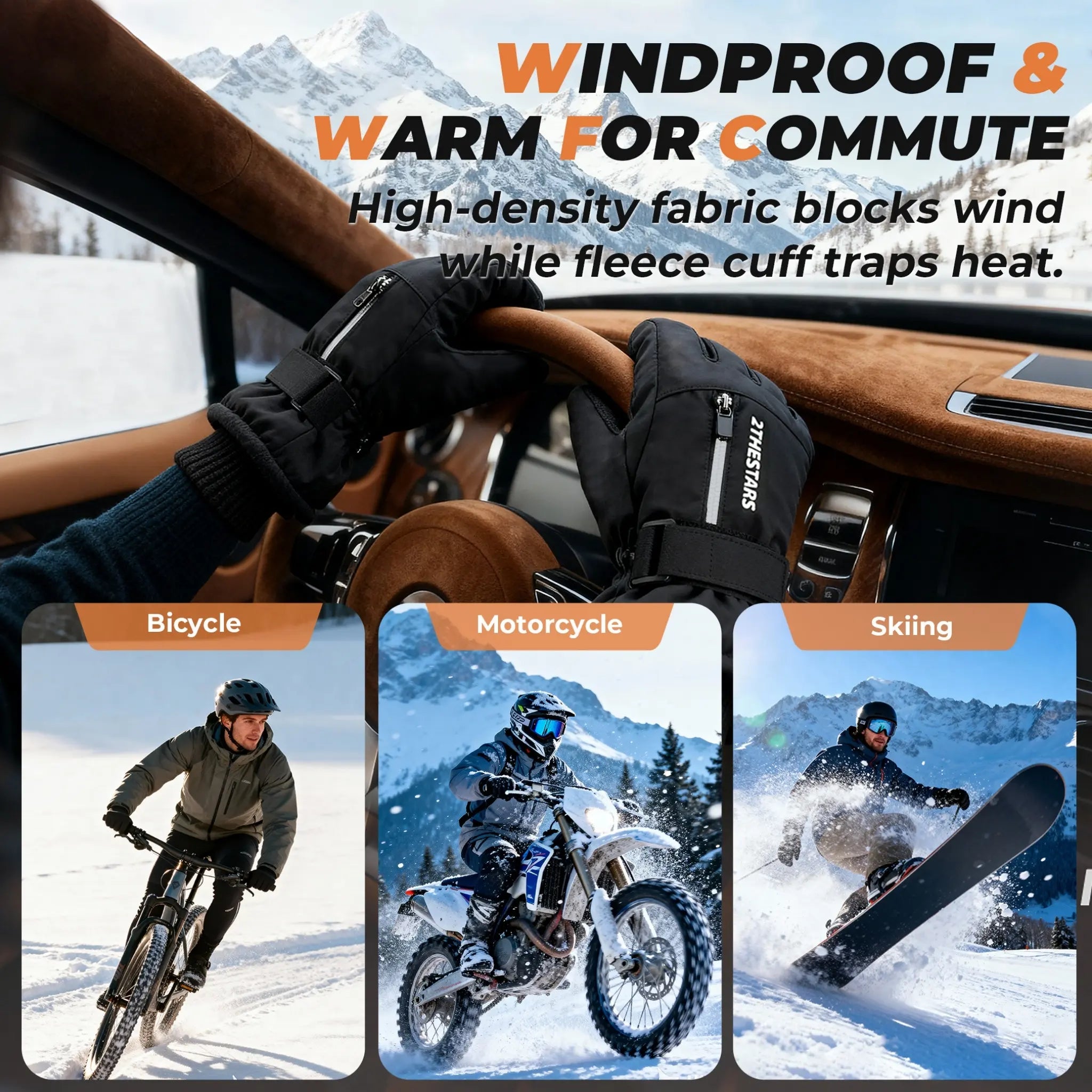2THESTARS Pro Ski Gloves, 3M Thinsulate Insulated Double-Layer Waterproof, Touchscreen Snow Gloves for Skiing, Winter Cycling