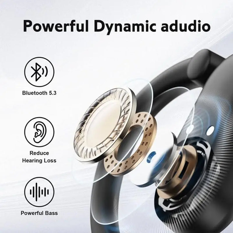 TAGRY D91 Open Ear Headphones, Bluetooth Earbuds, 60H Playtime, Deep Bass, LED Display
