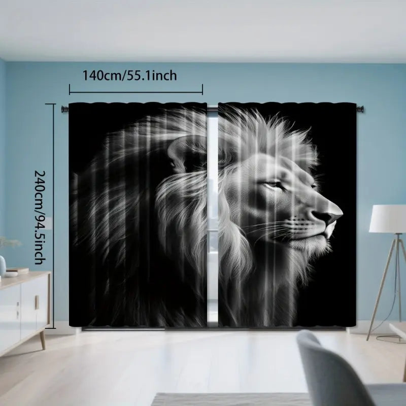Artistic Lion Portrait Curtains, Polyester Fabric, Half Light Blocking, Rod Pocket, Bedroom Living Room Office Decor, Window Curtain