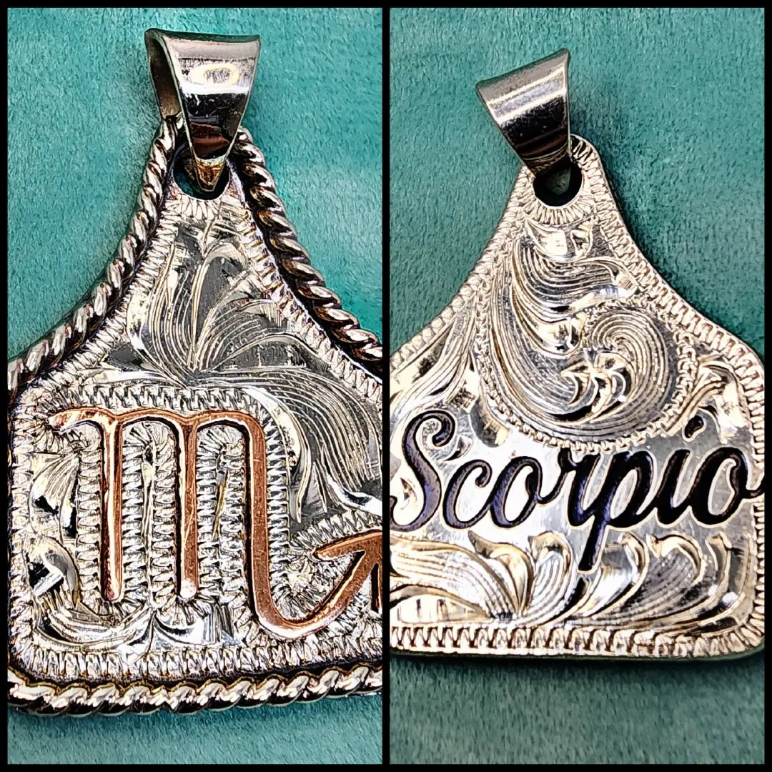 Handmade Zodiac Sign Cow Tag Necklace with Engraved Copper Pendant and Stainless Steel Chain