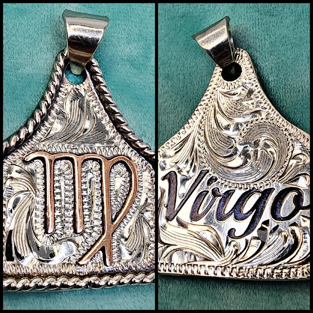 Handmade Zodiac Sign Cow Tag Necklace with Engraved Copper Pendant and Stainless Steel Chain