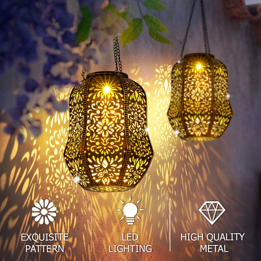 Moroccan - Inspired Outdoor Solar Pendant Lights, Waterproof Design, Perfect as Holiday Gifts for Yard Beautification, Adding Charming Ambiance to Your Outdoor Space