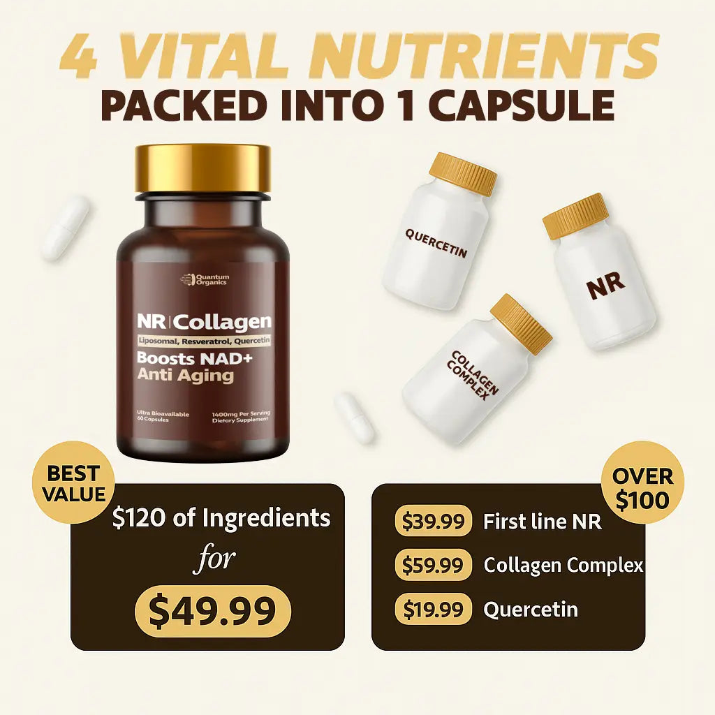Quantum Organics 1400Mg NAD+ Supplement for Skin Aging Support, Boost Energy, and Focus - 60 Count