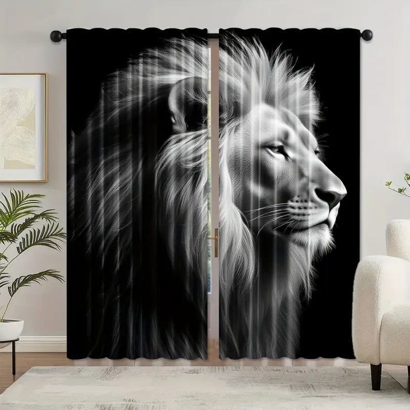 Artistic Lion Portrait Curtains, Polyester Fabric, Half Light Blocking, Rod Pocket, Bedroom Living Room Office Decor, Window Curtain