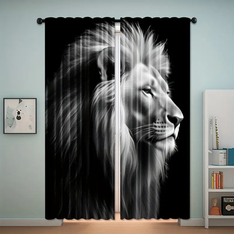 Artistic Lion Portrait Curtains, Polyester Fabric, Half Light Blocking, Rod Pocket, Bedroom Living Room Office Decor, Window Curtain