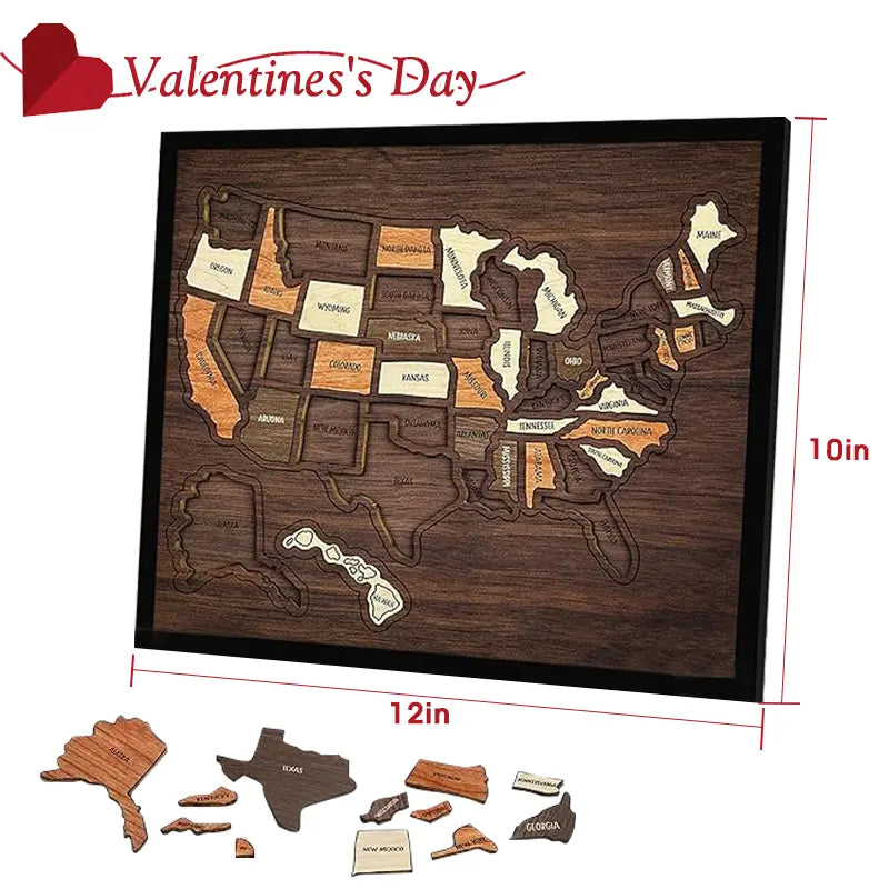 【Camdoor】Map Puzzle, Wooden USA Travel Map Puzzle, Anniversary Gift,Geography Puzzle for Kids, or Couples and Familiperfect Fes Gift, Record Your Journeys, Memory Maker, Home Decor, Travel Tracker Wall Art, Analogue Bag, Unique Gifts for Travelers