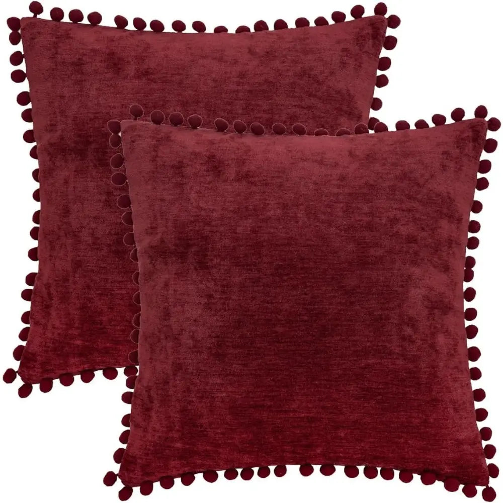 Wine Red Burgundy Decorative Throw Pillow Covers Set, 18X18 Inches, for Couch, Sofa, Living Room, Bed, Bedroom. Cashmere Soft, Solid. Pack of 2