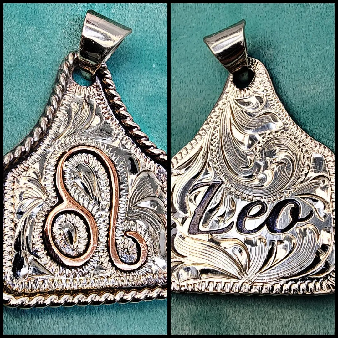 Handmade Zodiac Sign Cow Tag Necklace with Engraved Copper Pendant and Stainless Steel Chain