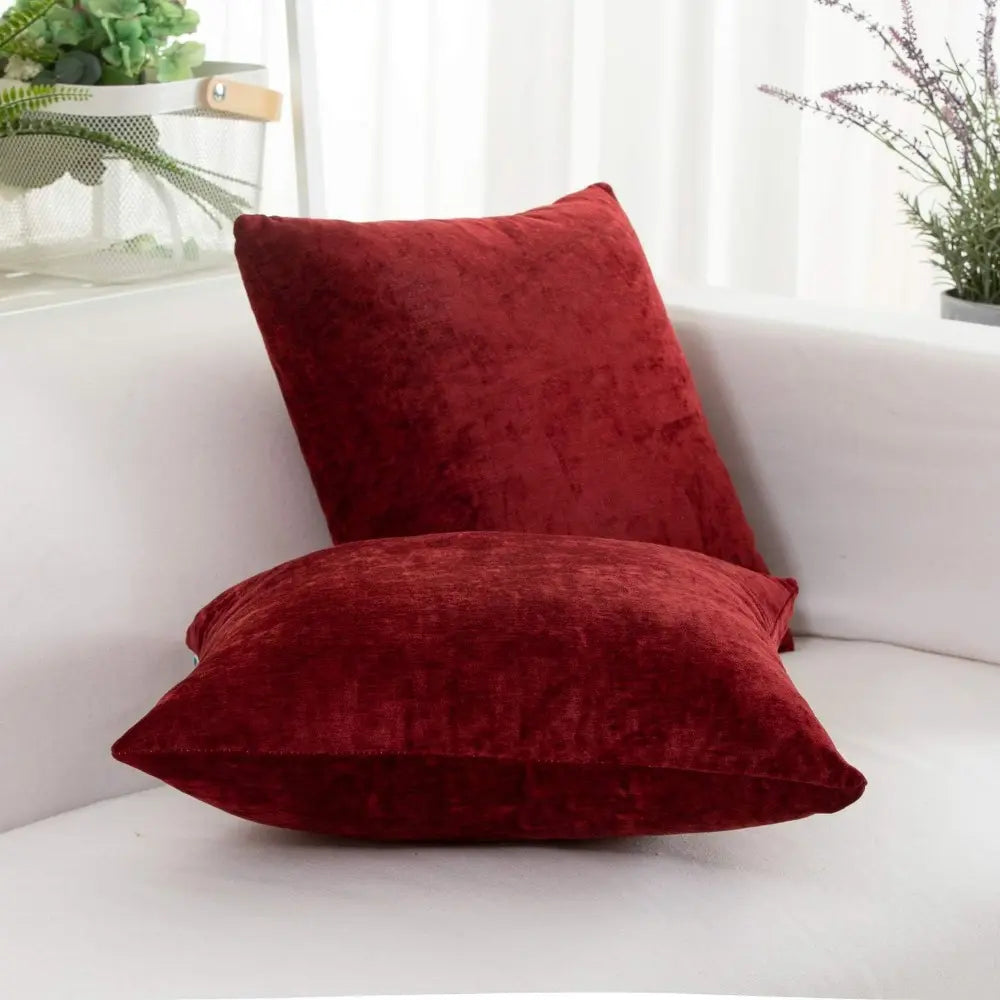 Wine Red Burgundy Decorative Throw Pillow Covers Set, 18X18 Inches, for Couch, Sofa, Living Room, Bed, Bedroom. Cashmere Soft, Solid. Pack of 2