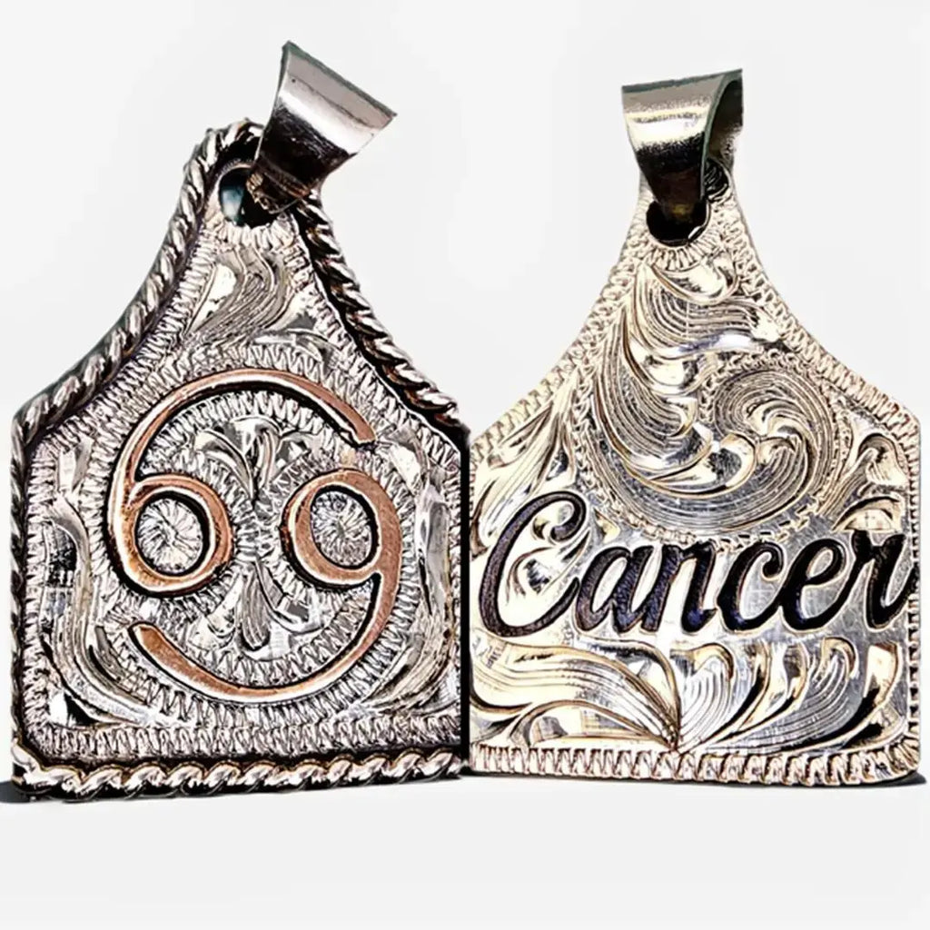 Handmade Zodiac Sign Cow Tag Necklace with Engraved Copper Pendant and Stainless Steel Chain